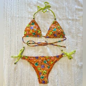 Orange multicolor floral bikini